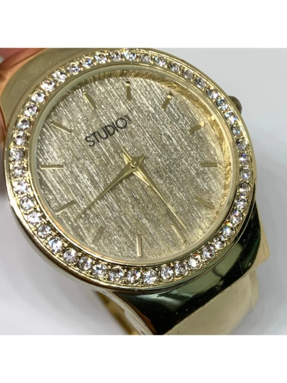 Studio women’s watch gold tone dial cuff bracelet size 7” quartz 38mm running